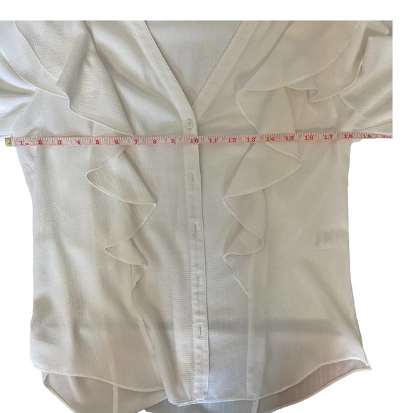 Veronica Beard Off-White Ruffle Shoulder Button-Front V-Neck Blouse Size 6 - Picture 10 of 14